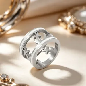 Stainless steel wide hollow anchor ring modern fashion jewelry for women daily wear accessory
