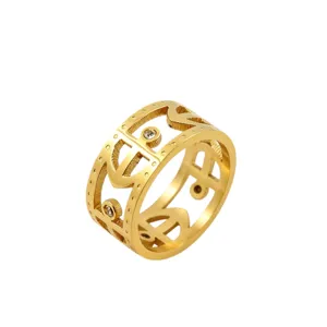 Fashionable 18k gold plated hollow ring for women, stylish minimalist geometric design main image