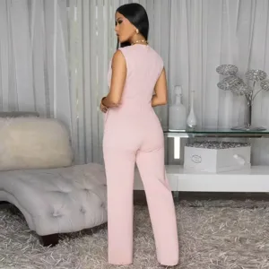 Elegant pink sleeveless jumpsuit with wide leg design, perfect for casual and formal daily wear.