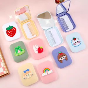 Miroir de Maquillage Pliable Portable Mignon Dessin Animé Plastique Poche Cosmétique Miroir avec Peigne