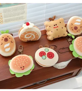 Joli ensemble de porte-clés pendentif burger et biscuit en peluche douce, charm de sac.