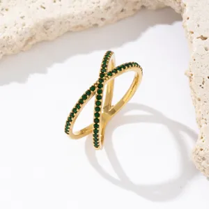 Anillo Cruzado de Acero Inoxidable Minimalista Con Strass Blanco Perla Artificial Anillo de Dedo Joyería de Moda Para Mujeres
