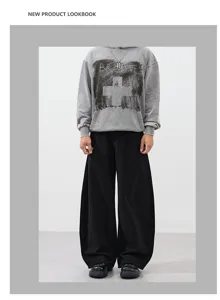 Casual streetwear wide-leg pants paired with grey hoodie, comfortable loose fit design.