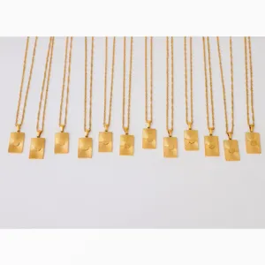 Collar con Colgante de Rectángulo de Acero Inoxidable Minimalista Chapado en Oro Joyería del Zodiaco Regalo Para Mujer