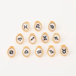 Pendientes de Botón de Zodiaco de Concha de Acero Inoxidable Minimalista Chapado en Oro de 18K Joyería de Moda