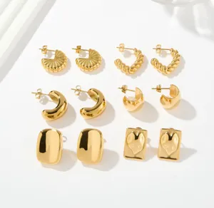 Conjunto pendientes de aro irregulares chapados en oro 18k de moda, joyas minimalistas.