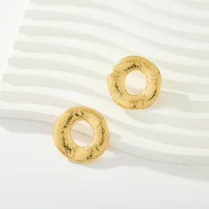 Pendientes de botón redondos con textura geométrica dorada elegante joyería de moda diaria