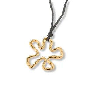 Collar con colgante de flor irregular dorada, elegante accesorio de cadena para suéter.