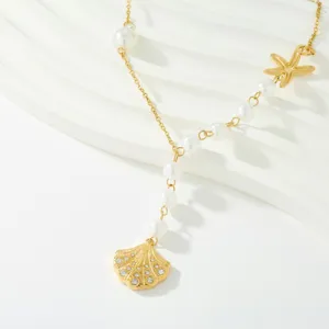 Exquis collier de perles de coquillage de style océan plaqué or pour mode quotidienne.