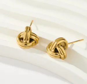 Pendientes de botón con nudo dorado para mujer, joyería geométrica minimalista de acero titanio.