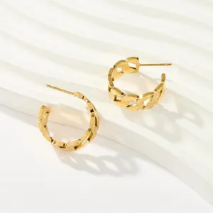 Pendientes de aro cadena dorada, joyería minimalista de acero titanio para mujeres.