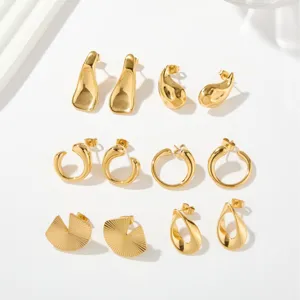 Fashion Minimalist Stainless Steel Irregular Geometric Stud Earrings Elegant Gold Plated Statement Fluid Metallic Earrings For Women Jewelry Gift