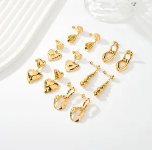 Conjunto de pendientes geométricos de corazón de acero inoxidable dorado para mujer joyería retro moda
