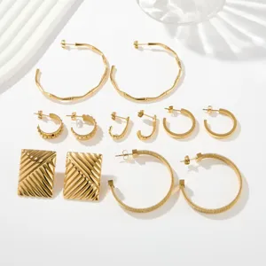 Retro Stainless Steel Geometric Hoop Earrings For Women Gold Plated Vintage Textured Bamboo Joint Hoop Earrings Fashion Commute Jewelry Gift