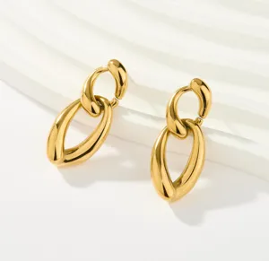 Pendientes de eslabones de acero inoxidable dorado, joya geométrica minimalista moderna.