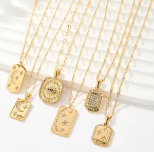 Conjunto de collar con colgante celestial de acero inoxidable dorado, joyería de moda.