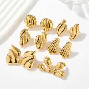 Boucles d'Oreilles en Acier Inoxydable Plaqué Or 18K Géométrique Irrégulier Style Euro-Américain Clous d'Oreilles Abstraits pour Femme