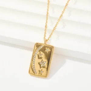Collar con colgante de estrella y luna dorada para mujer, joya de cadena elegante.