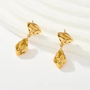 Pendientes colgantes geométricos irregulares de metal chapado en oro para mujer, estilo retro.