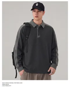 Heren kleurenblok polo sweatshirt lange mouw casual stedelijke mode streetwear top