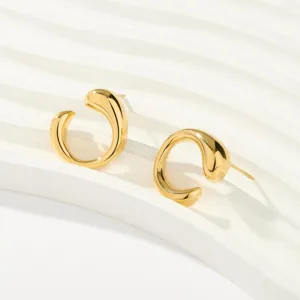 Gold irregular stud earrings for women, modern minimalist stainless steel fashion jewelry.