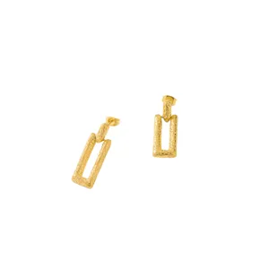 Pendientes colgantes geométricos de acero inoxidable martillado dorado moda mujer.