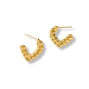 Pendientes de aro retorcidos dorados para mujer, joyería de moda moderna y minimalista en forma de C.