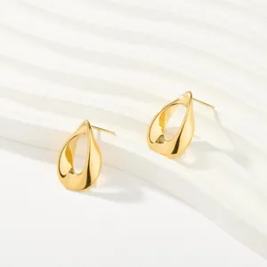 Elegant gold irregular teardrop hollow stud earrings for women, minimalist daily fashion jewelry.