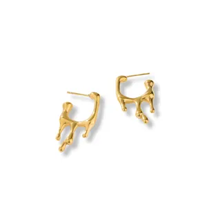 Pendientes de aro geométricos abstractos de acero inoxidable chapado en oro de 18k