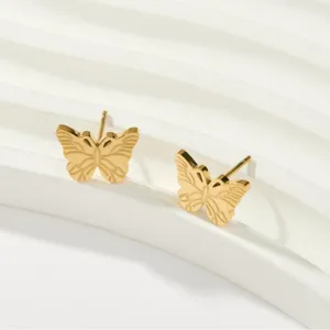 Pendientes de tuerca de mariposa dorados de acero de titanio joyería minimalista