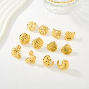 Pendientes Geométricos Irregulares de Acero Inoxidable Chapado en Oro de 18K Minimalistas para Mujer Pendientes de Botón Texturizados