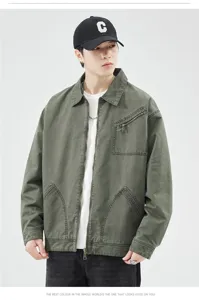 Veste utilitaire en toile délavée vintage pour homme avec poche poitrine ample