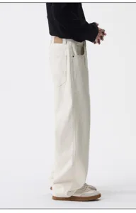 Elegante jeans da uomo casual a gamba dritta in denim di cotone écru per l'uso quotidiano