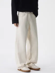 Jeans uomo gamba dritta in denim grezzo bianco pantalone casual stile streetwear moda