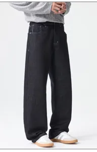 Cleanfit dark denim straight leg jeans for men, classic high street casual trousers.