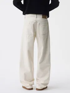 Jeans dritti bianchi uomo streetwear casual vintage pantalone largo cotone moda uomo