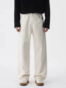 Jeans dritti bianchi grezzi stile streetwear americano da uomo pantaloni denim base.