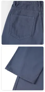Casual wijde broek detailopname, klassiek effen kleur zak en zoom stiksel ontwerp.