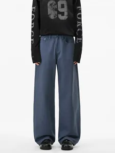 Heren Retro High Street 100% Katoen Wijde Pijpen Jeans Losse Rechte Gewassen Denim Onderstuk Effen Kleur Casual Broek