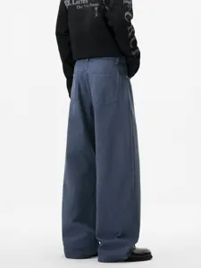 Heren casual losse rechte denim jeans, Amerikaanse retro stijl wijde katoenen broek, achterzakken.