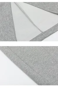 Grey cotton long sleeve t-shirt fabric detail stitching close-up texture display now