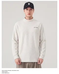Men's casual mock neck long sleeve t-shirt loose fit streetwear style comfortable cotton top.