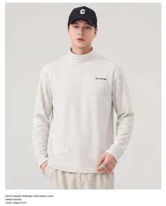 Men's mock neck long sleeve t-shirt loose fit cotton wool blend casual autumn winter top