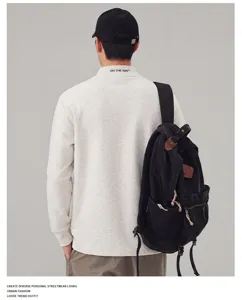 Men's mock neck long sleeve t-shirt loose casual cotton blend base top autumn winter streetwear