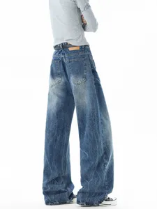 Jeans uomo larghi stile streetwear vintage americano slavato, pantaloni denim dritti.