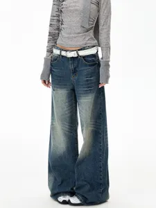 American High Street Retro Cat Whiskers Washed Wide Leg Jeans Unisex Loose Straight Denim Pants Vintage Streetwear Bottoms