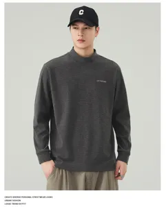 Men's casual mock neck long sleeve t-shirt loose solid color autumn winter base layer top