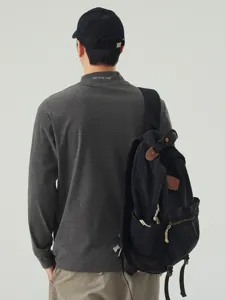 Men's solid color mock neck long sleeve t-shirt casual slim fit autumn winter basic top.