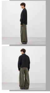 Casual loose fit wide leg cargo pants detail view showing styling and relaxed fit design for daily wear.