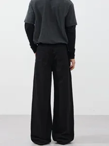 Stylish black wide leg cargo pants retro old money style casual trousers back view main show